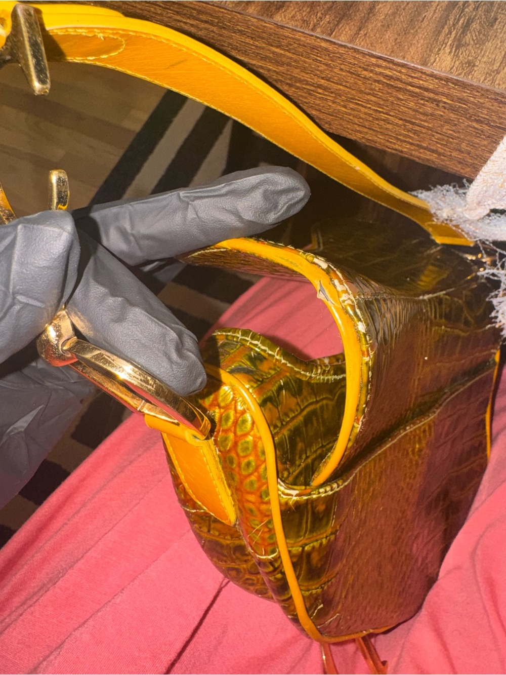 Rare Vintage Dior Saddle Bag with Yellow Croc-Embossed and Gold Hardware - Picture 9 of 16